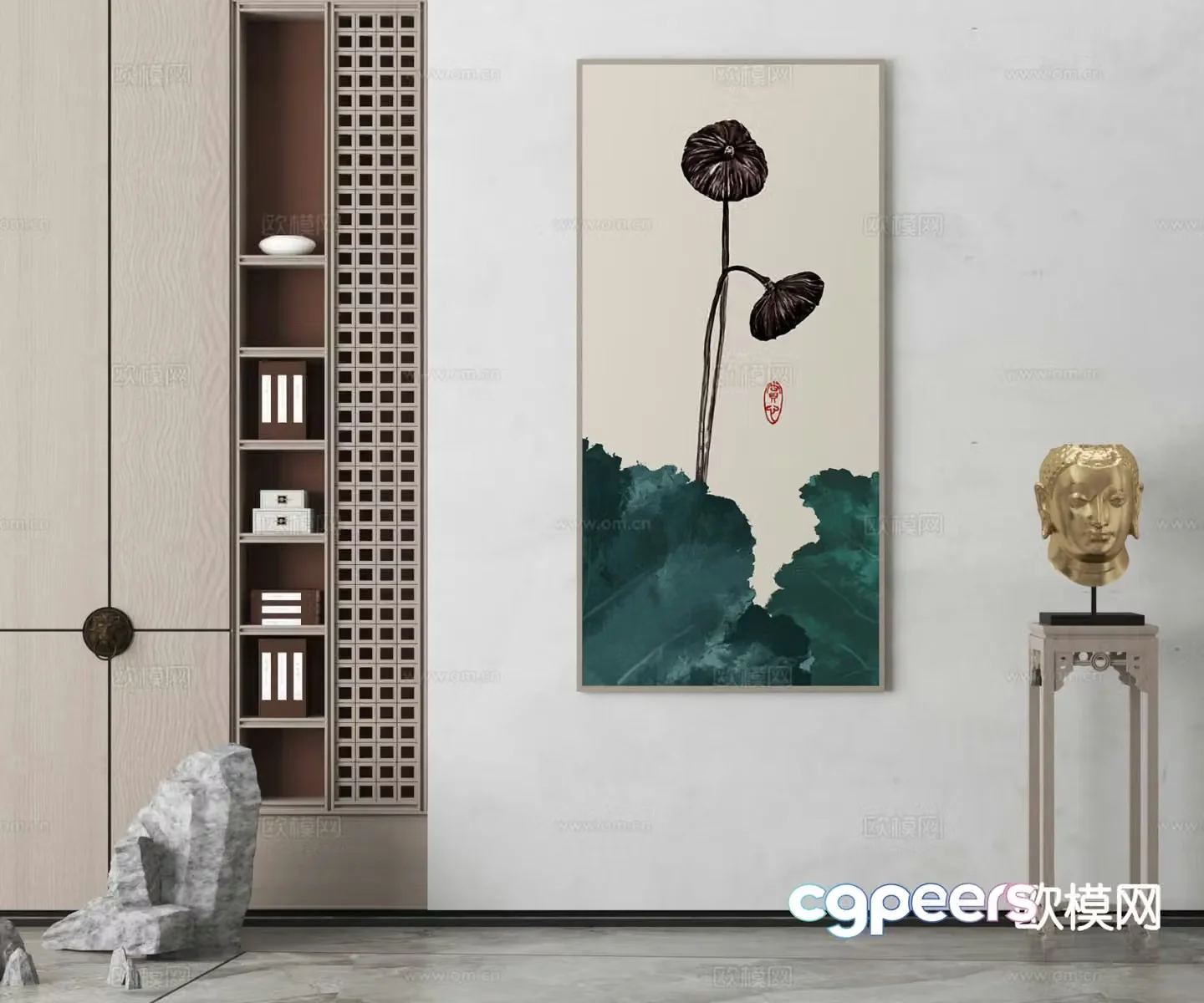 New Chinese Zen style hanging painting entrance painting 3D model