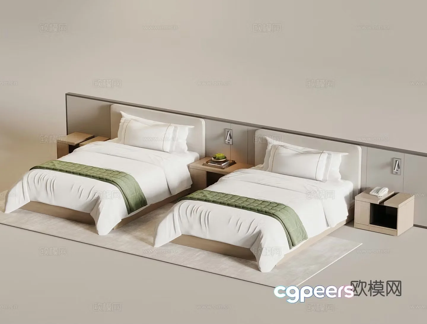 Bed Modern Double Bed Bed Nightstand 3D Model
