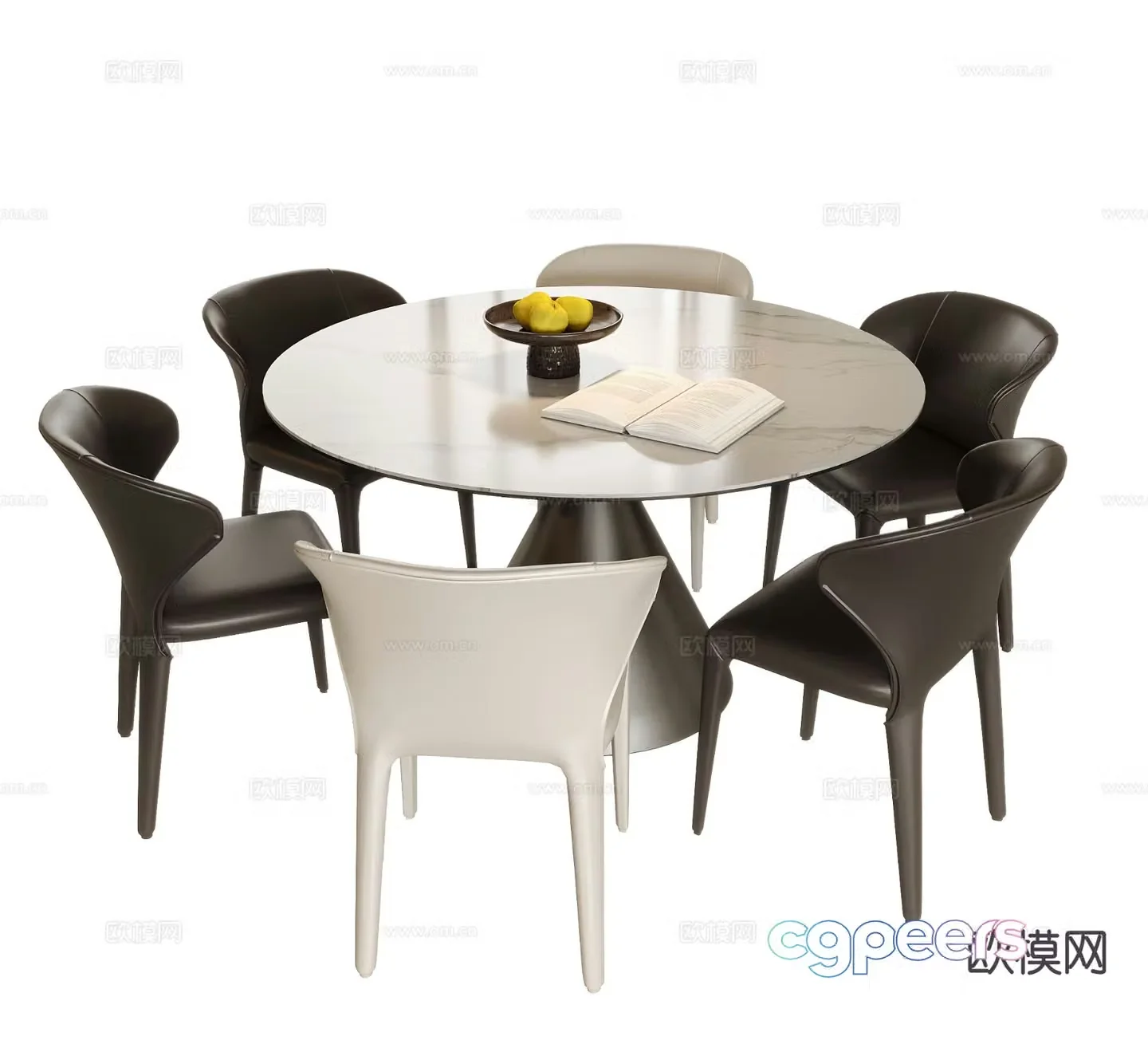 Round dining table and chair 3d model