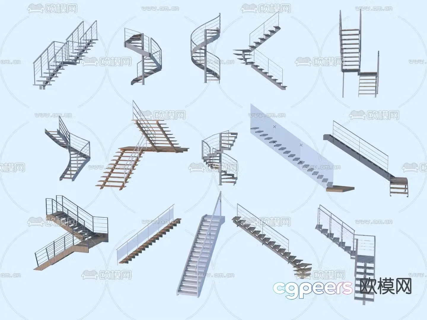 Wrought iron stairs spiral stairs 3d model