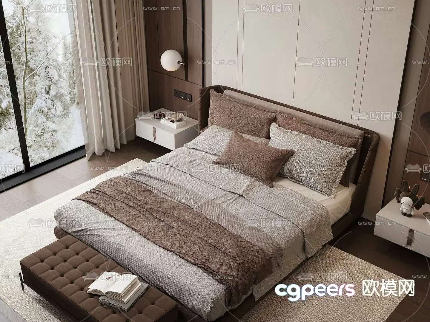 Modern double bed 3d model