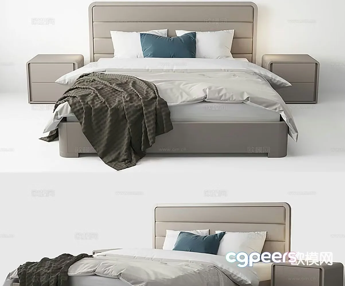 Simple double bed 3d model