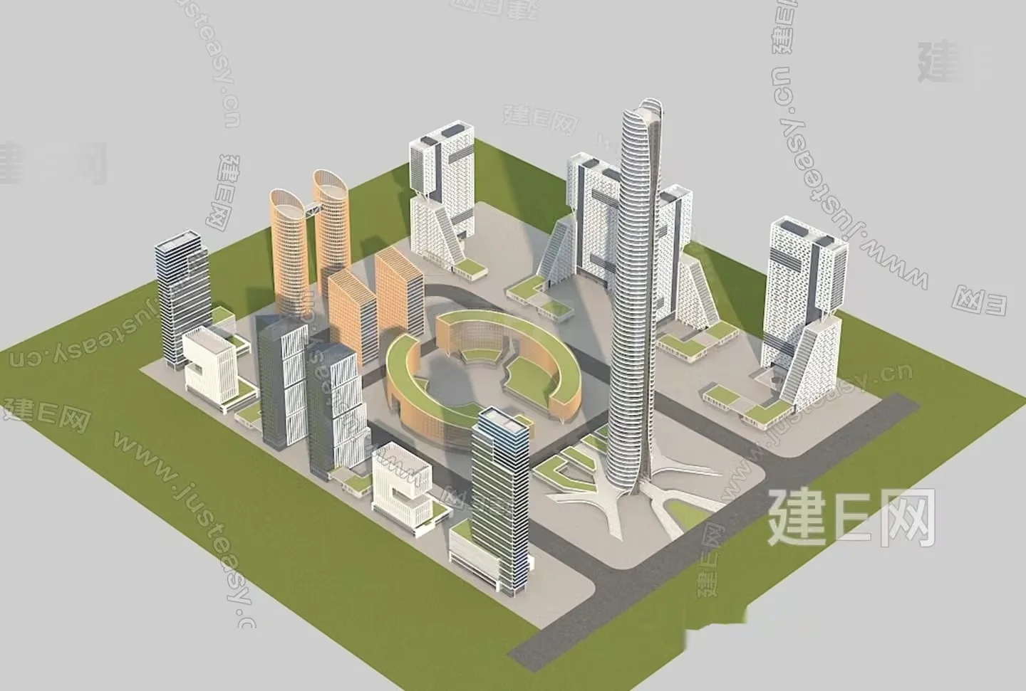 3D Cityscape With Tall Buildings 3D Model – 5127 – VRAY Render