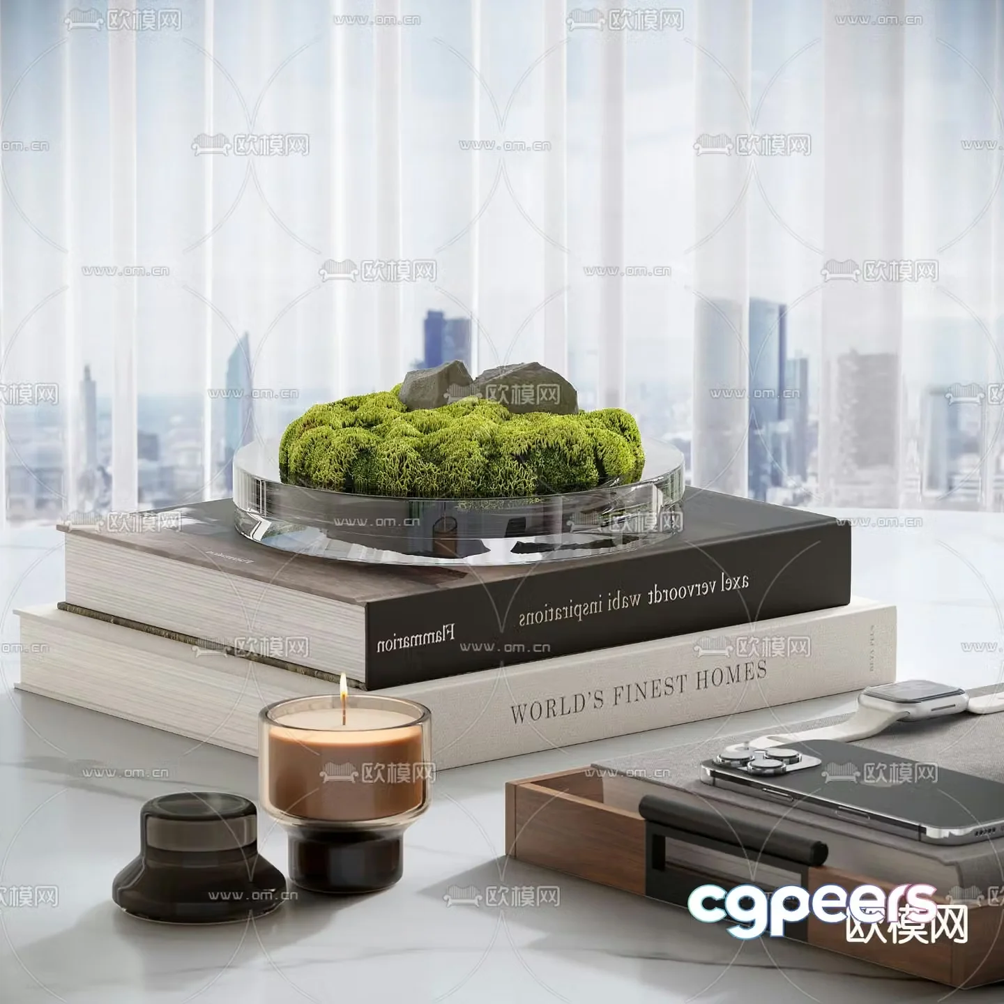 Modern desktop accessories ornaments book 3d model