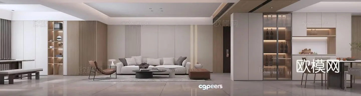 Modern living and dining room 3d model