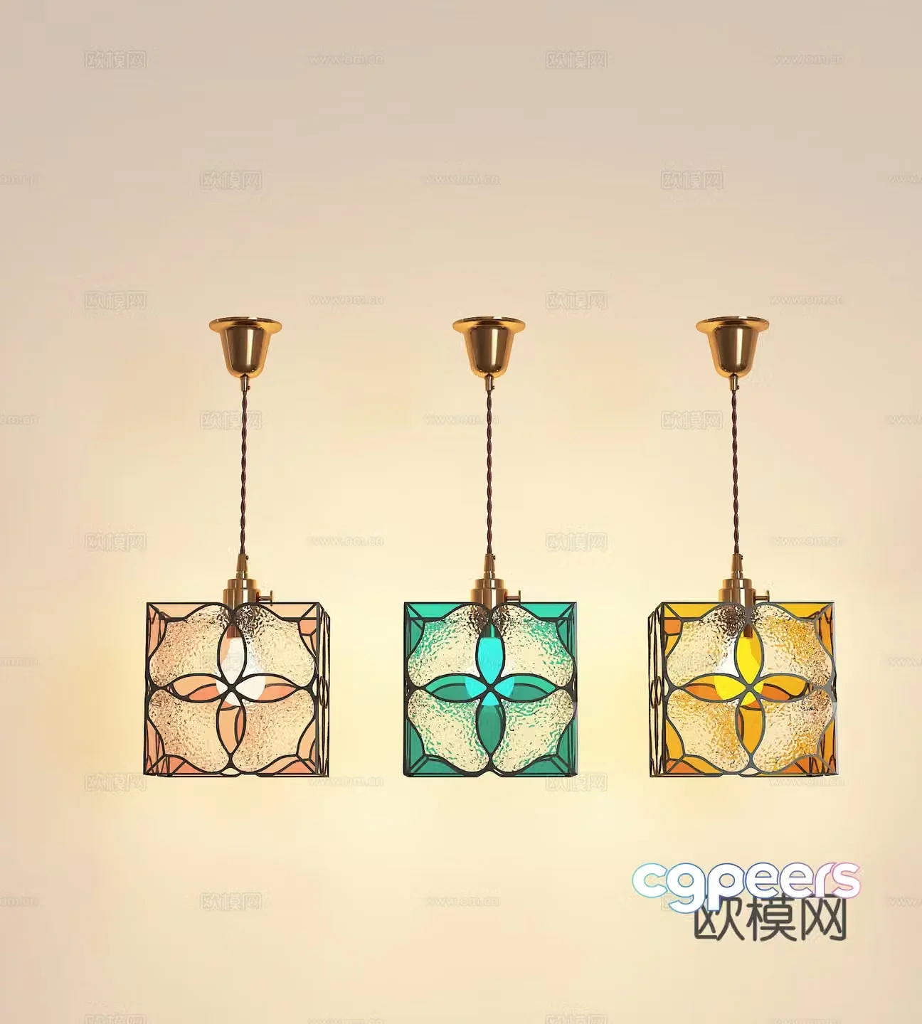 Modern retro glass chandeliers combination 3d model