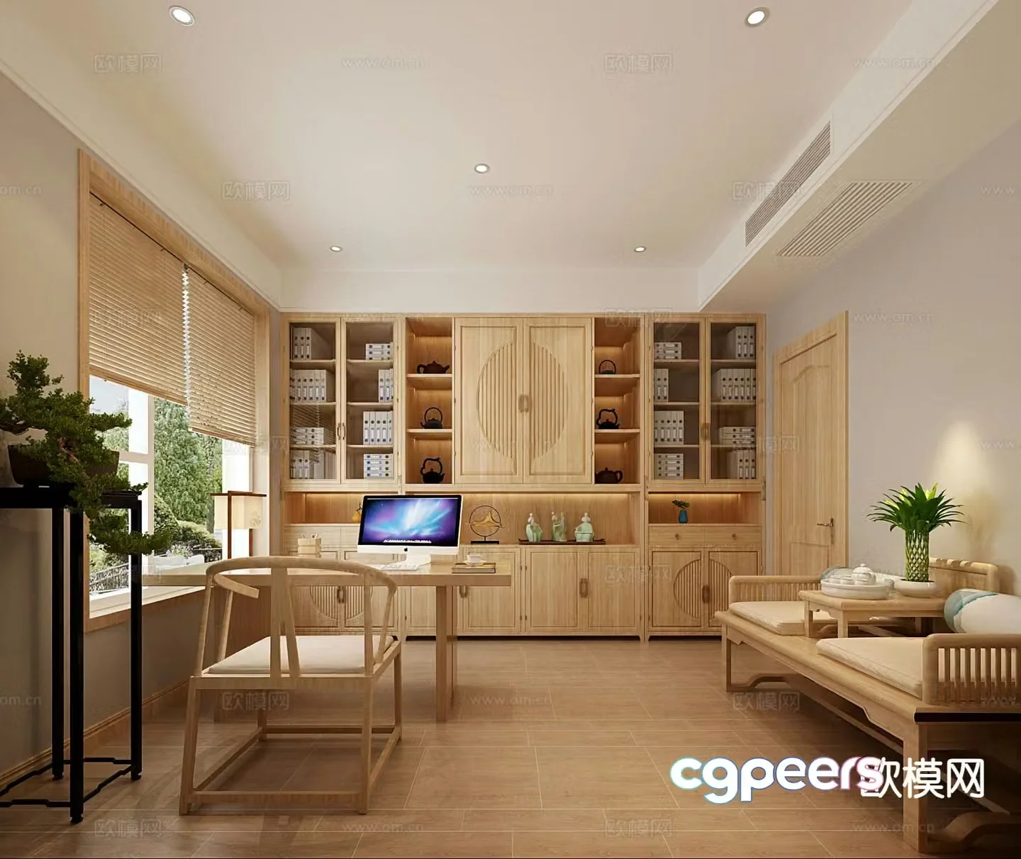 New Chinese style study finance room 3D model