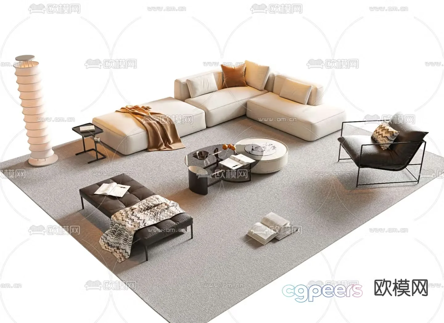 Cream style modular sofa 3d model