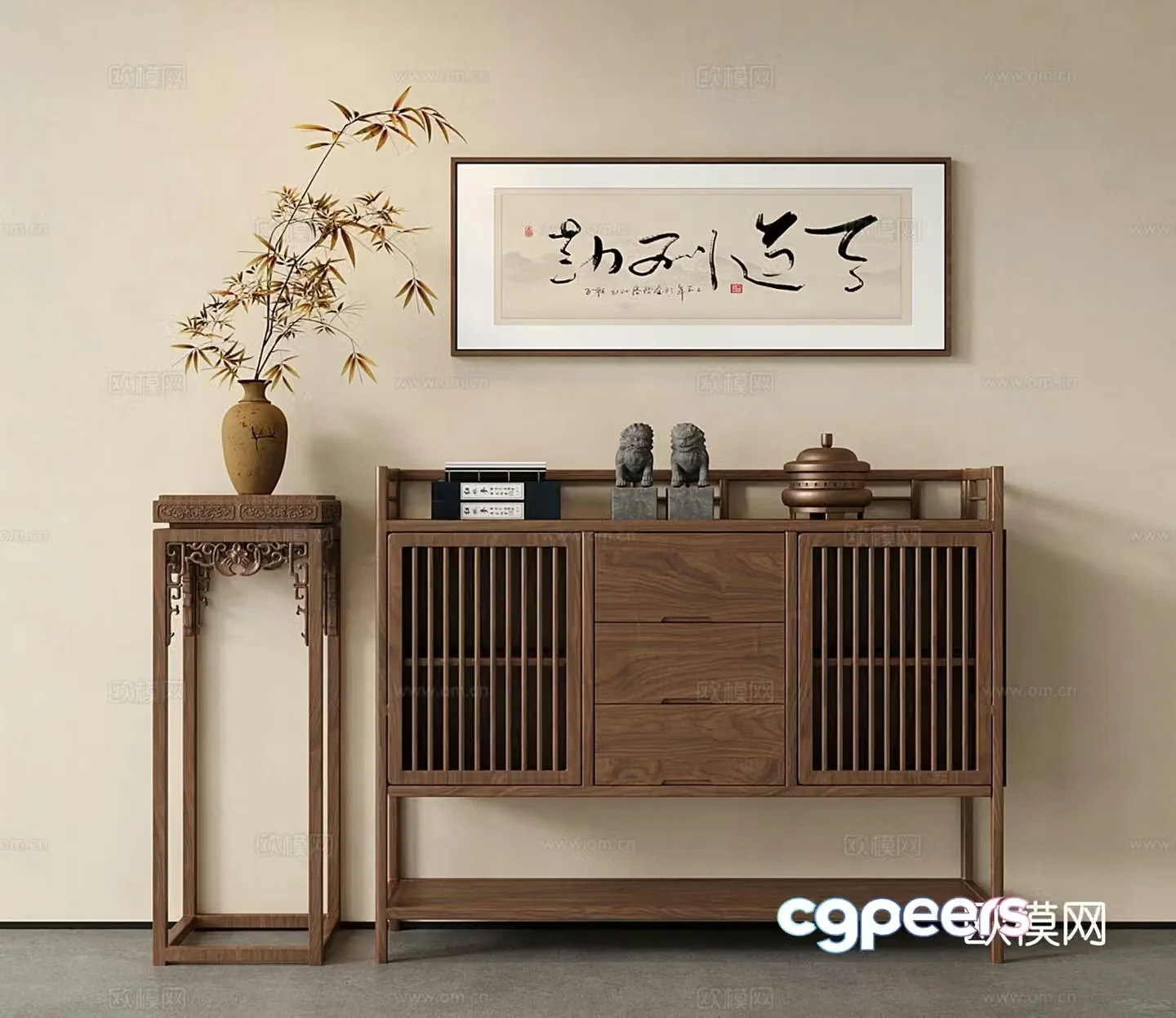 Chinese sideboard sideboard cabinet storage cabinet flower stand flower 3D model