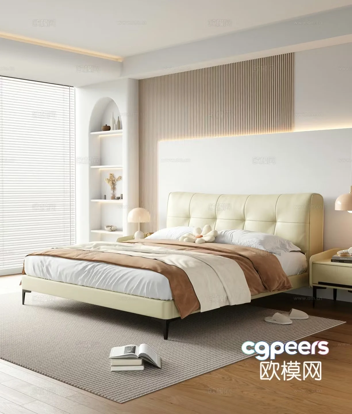 Modern Cream Double Bed 3D Model