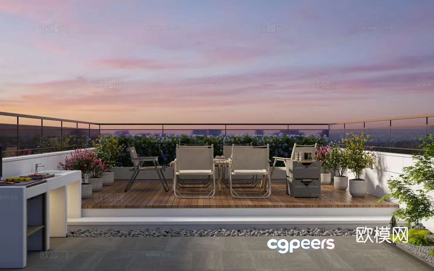 Modern home courtyard roof garden garden balcony 3d model