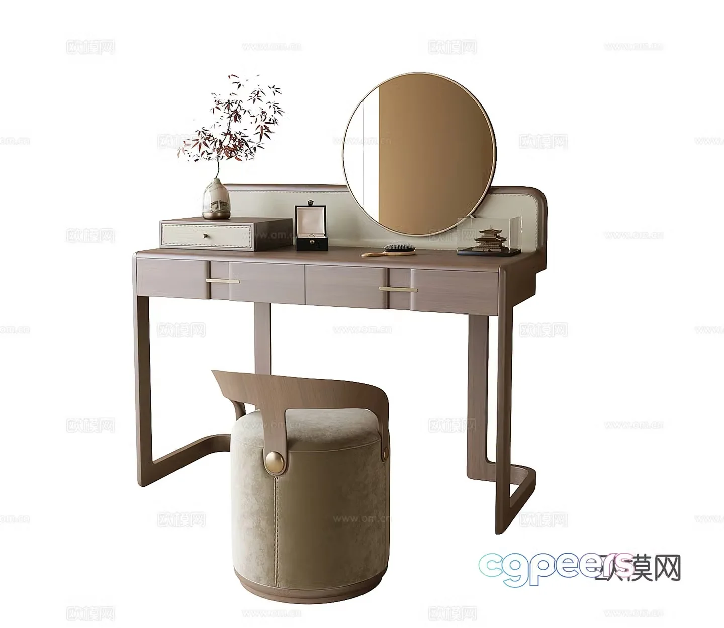 New Chinese dressing table dressing stool 3D model