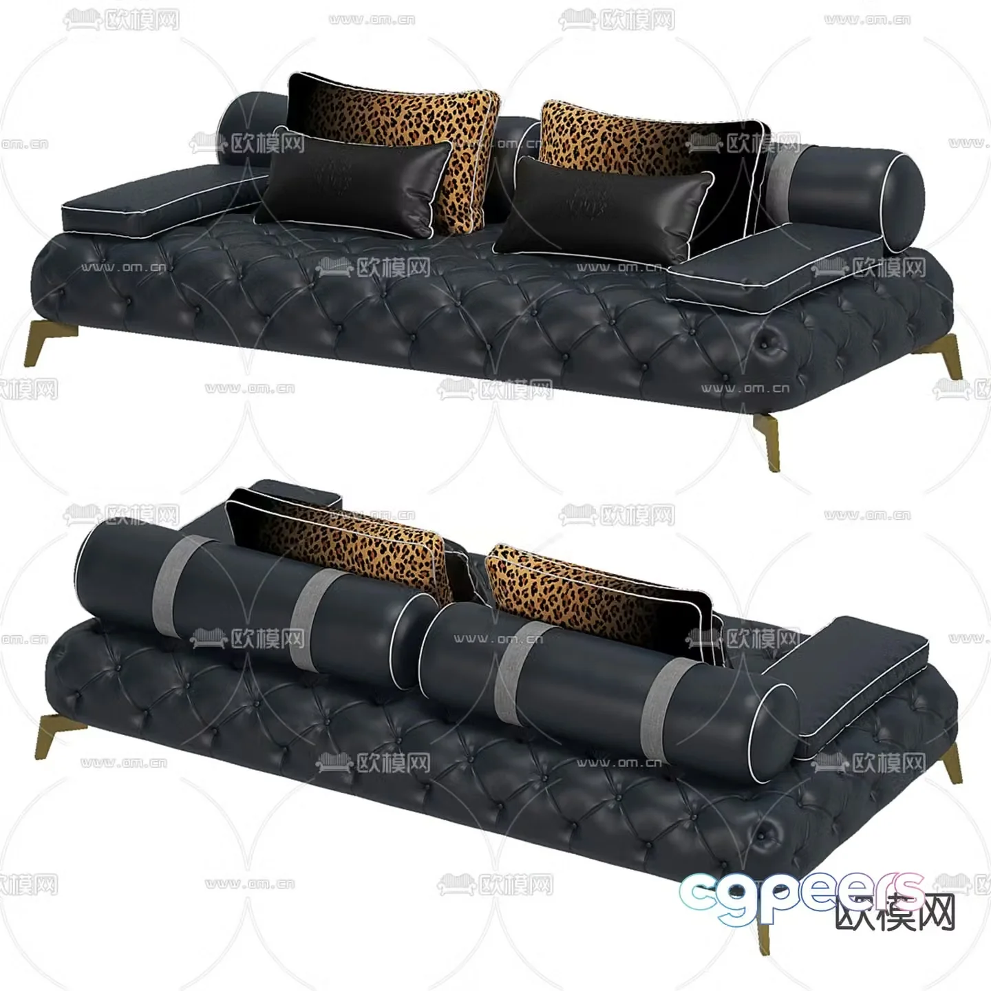 European leather sofa double sofa 3d model