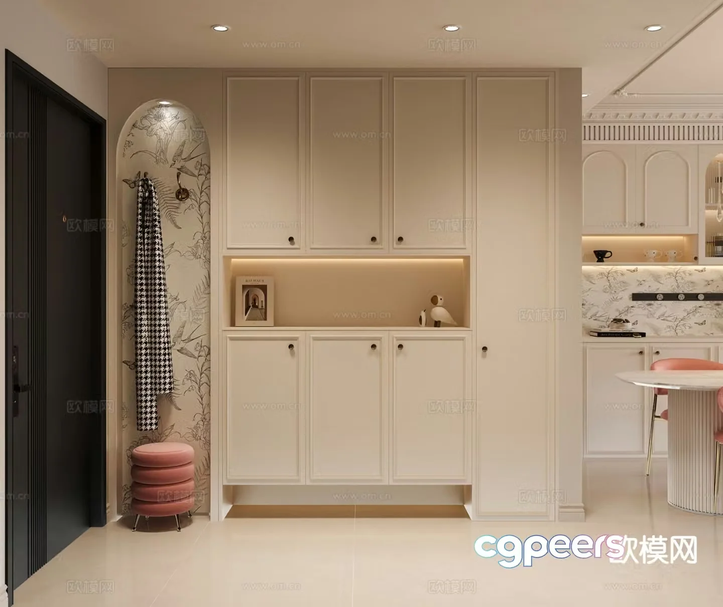Cream style shoe cabinet 3D model of home shoe cabinet