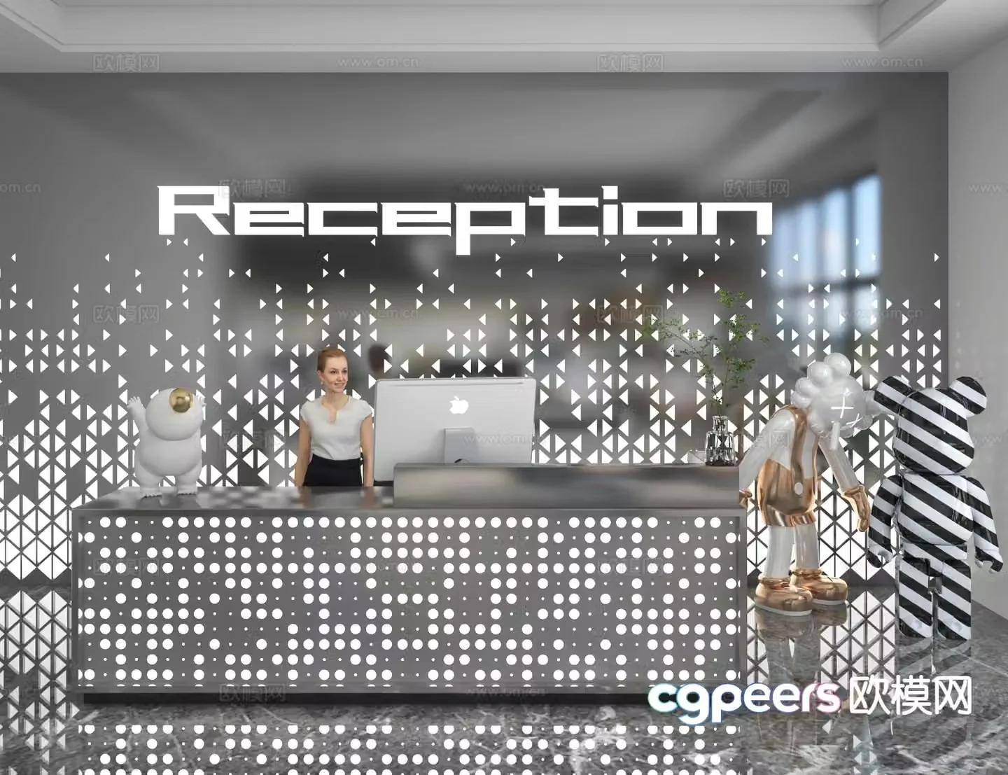 Modern front desk reception desk information desk office background 3d model
