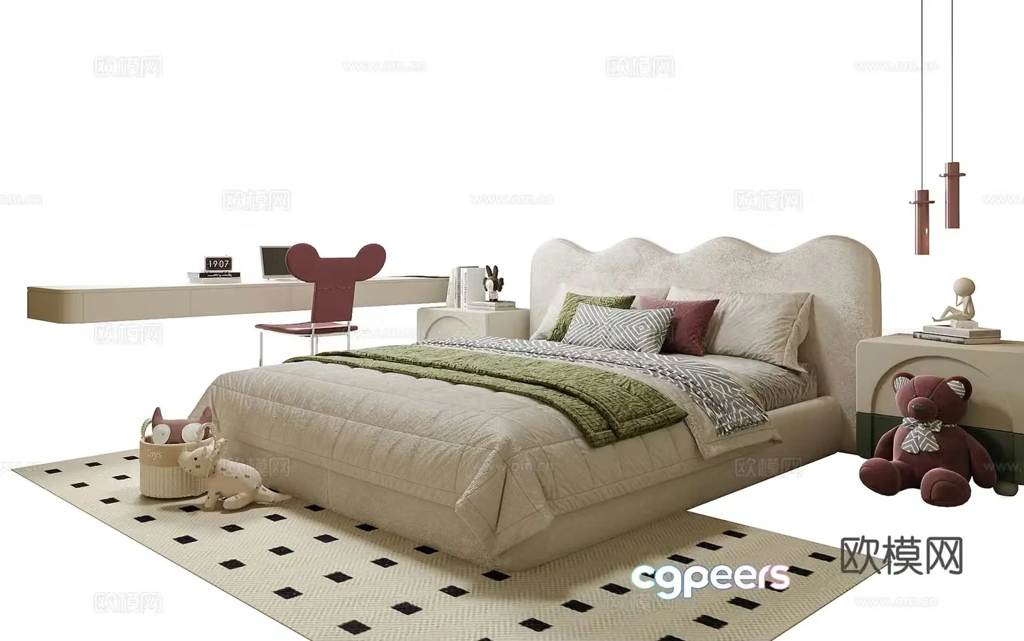 Modern children’s bed desk chair 3d model