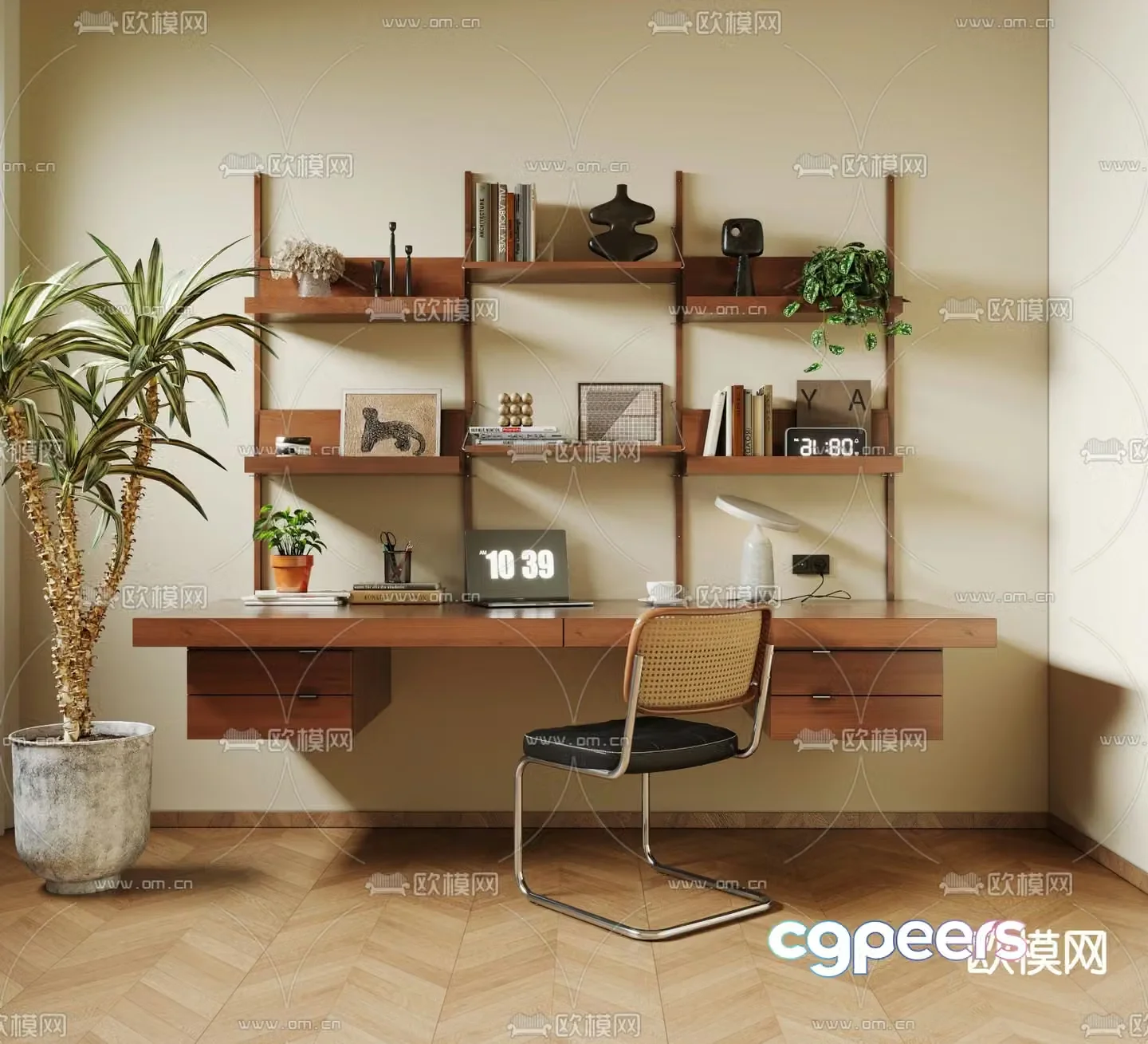 Medieval style desk bookshelf 3d model