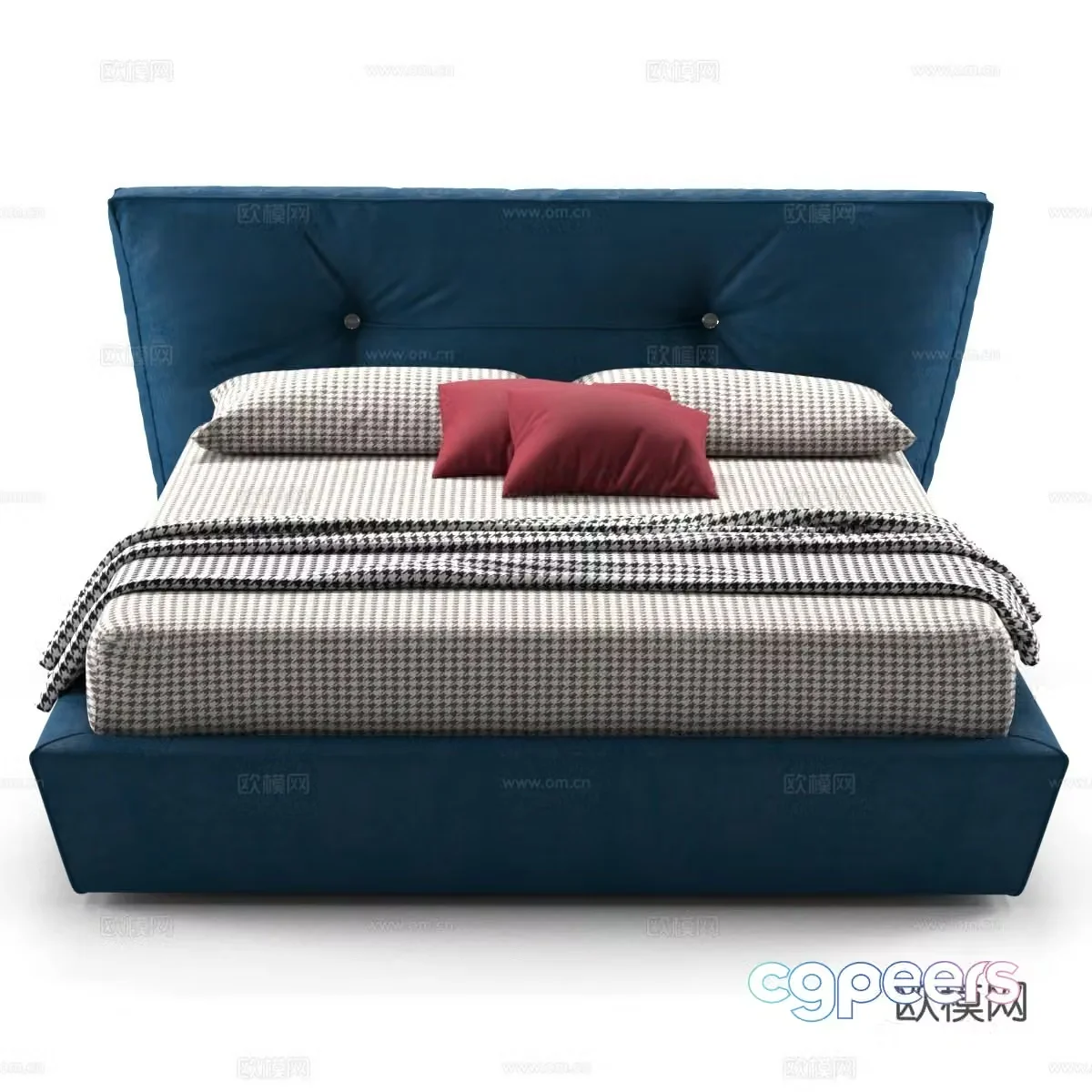Modern blue double bed 3d model