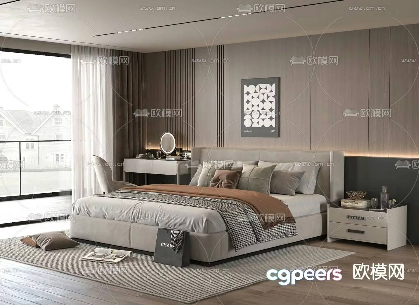 Minotti modern double bed 3d model