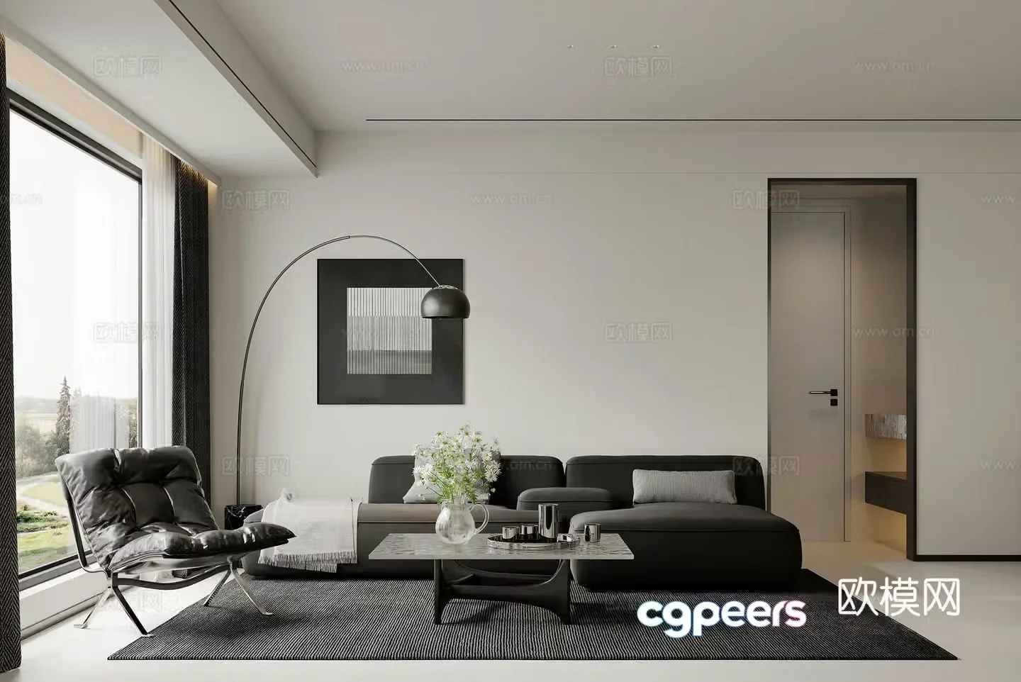 Modern living room combination sofa leisure chair modern living and dining room simple black white and gray side 3D model