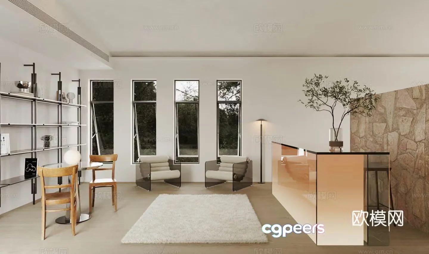 Modern living and dining room 3d model