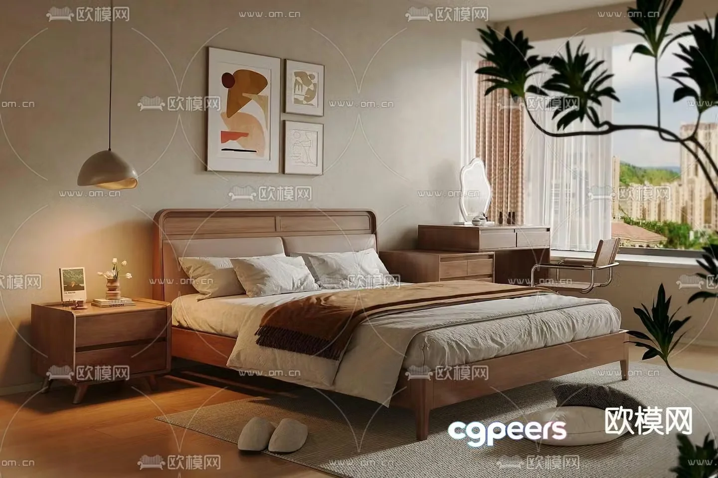 Medieval style double bed 3d model