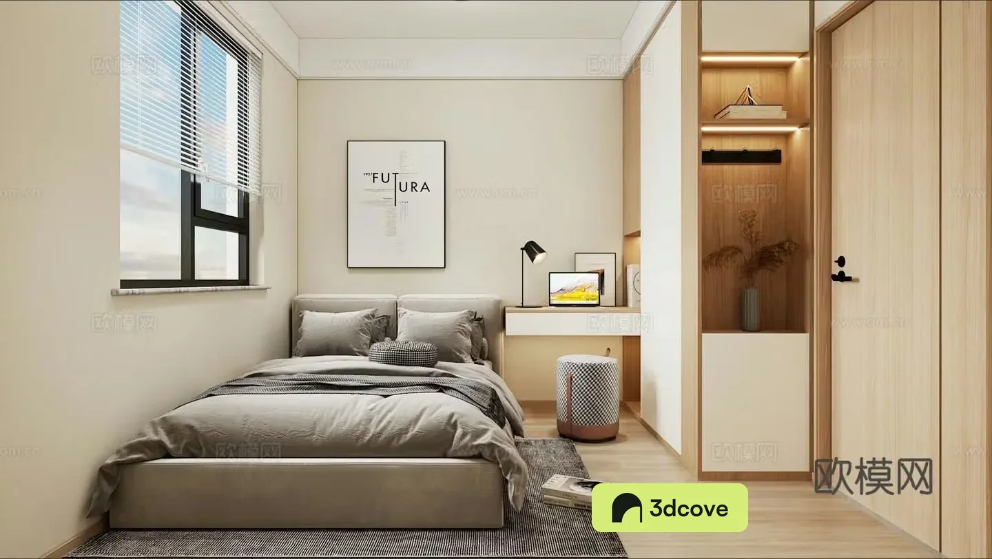 Log style simple bedroom second bedroom