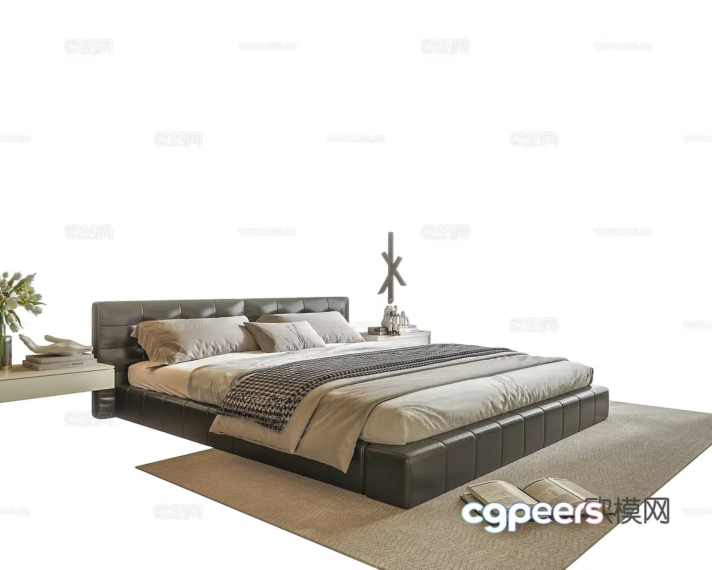Modern double bed nightstand 3d model