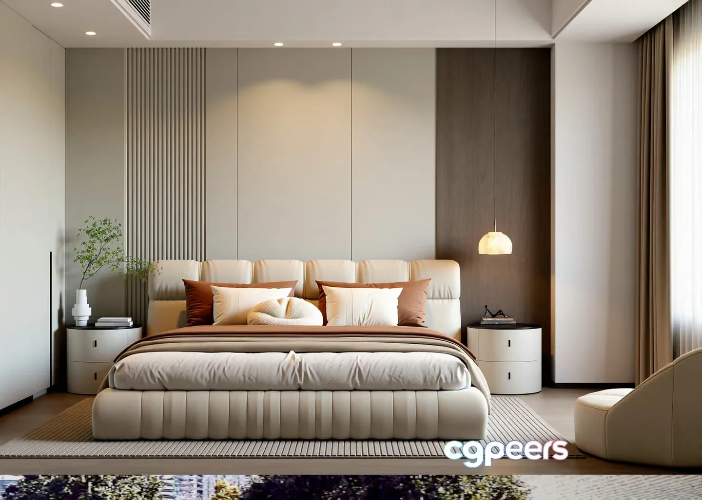 Modern Cream Bedroom 3D Model – 9902 – VRAY Render