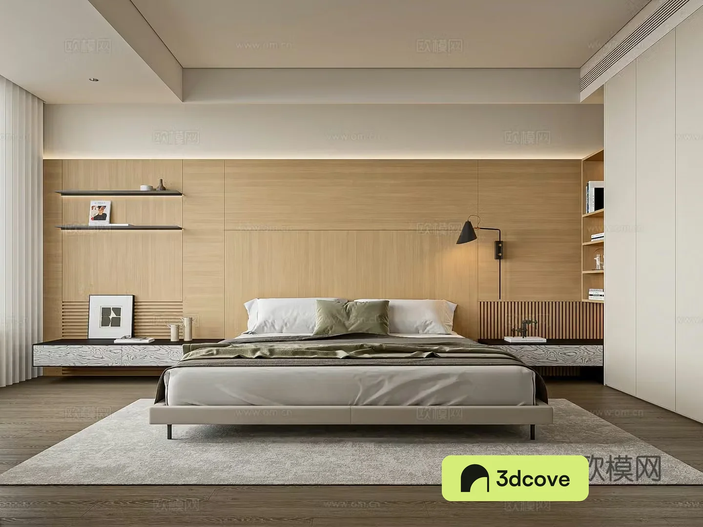 Minimalist log home bedroom master bedroom second bedroom elderly room log background wall metal leisure chair