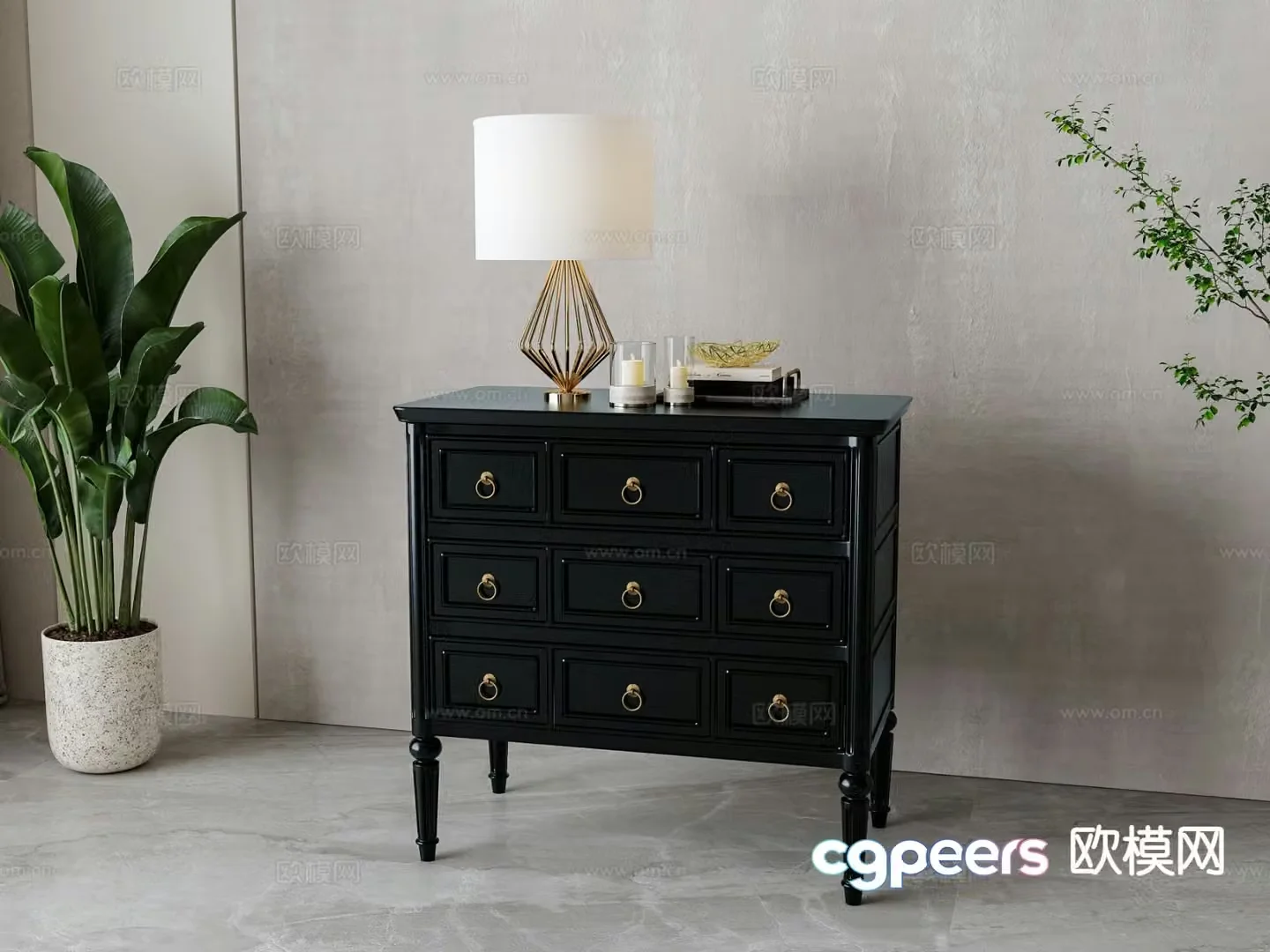 American bedside table 3d model