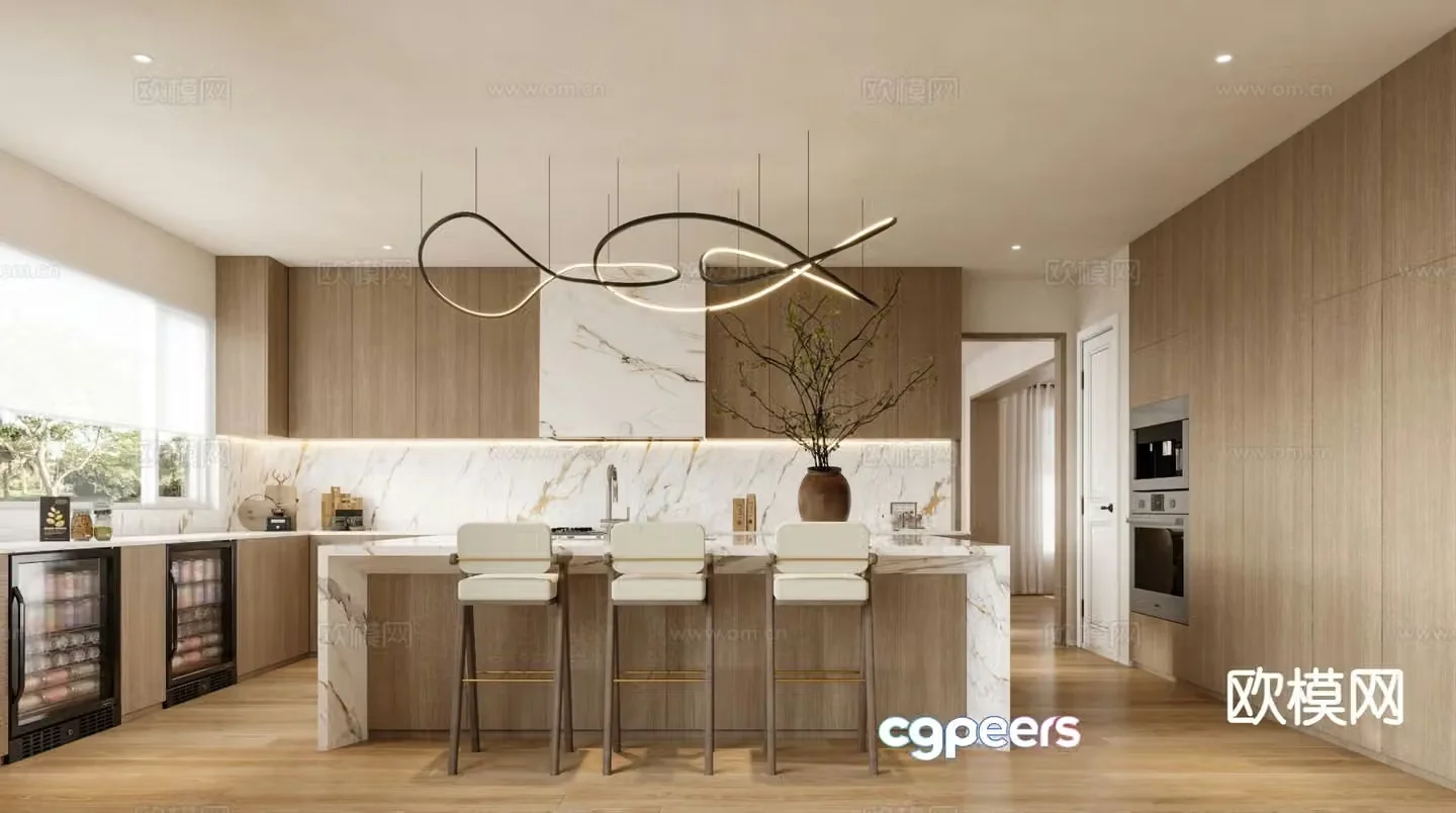 Modern island kitchen 3d model