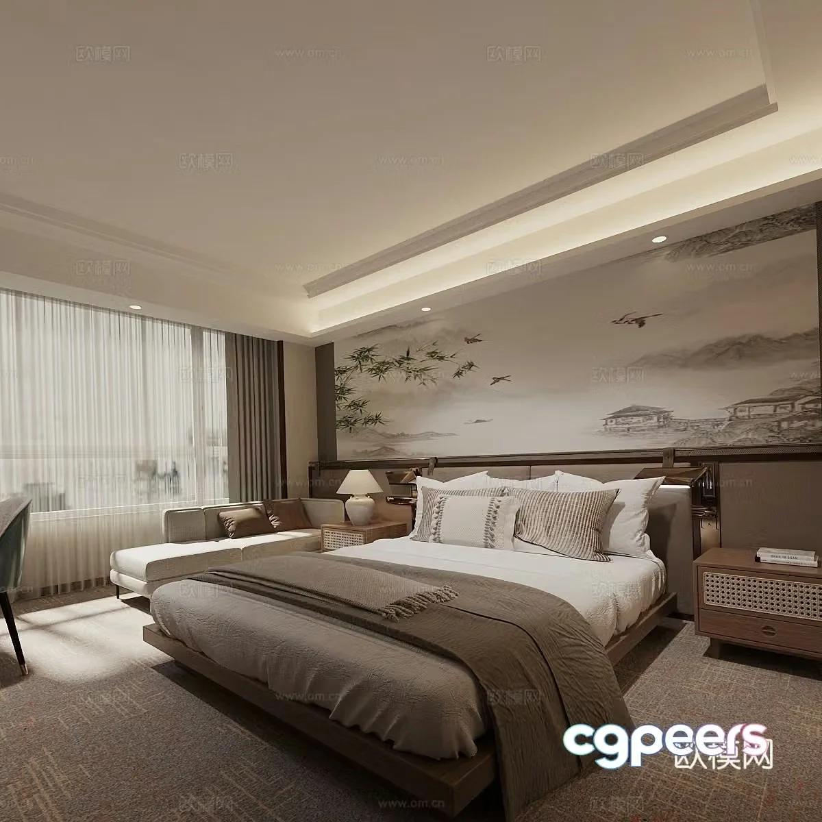 New Chinese style home bedroom medieval style elder room second bedroom medieval style bedroom bed bedroom double bed 3D model