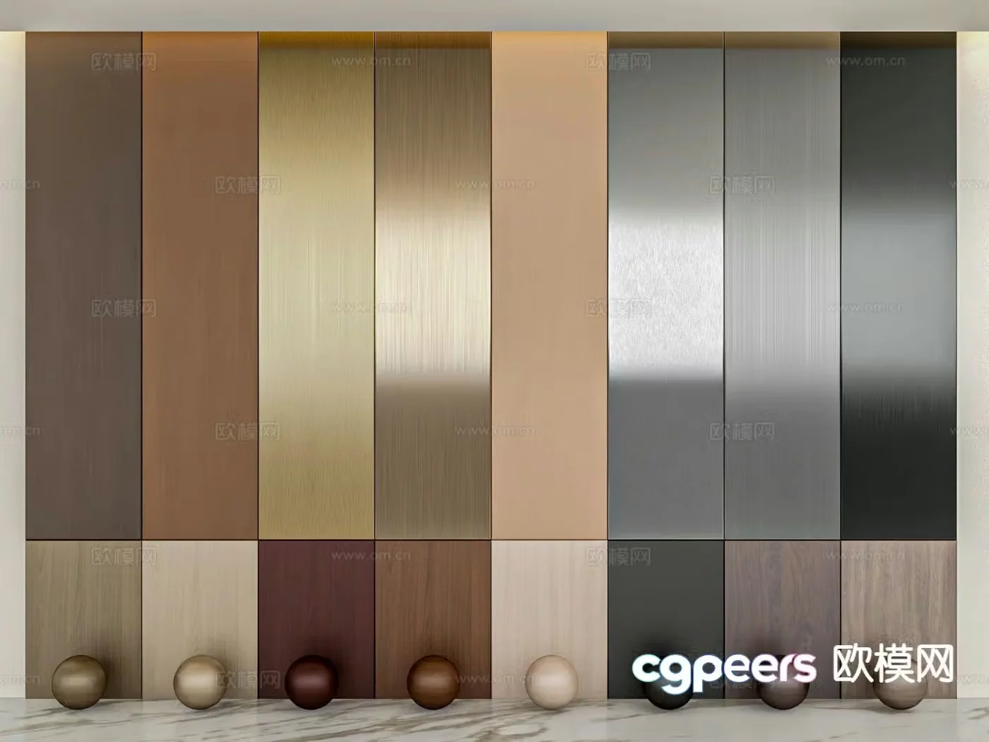 Brushed metal wood grain wall panel 3d model
