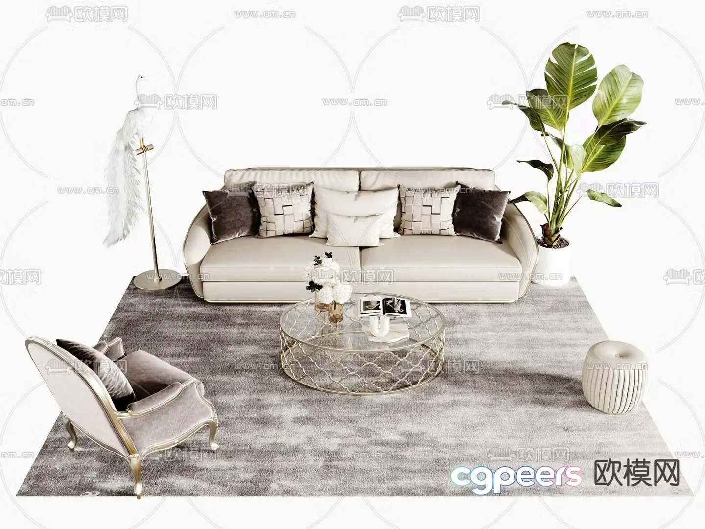 Simple European modular sofa 3D model