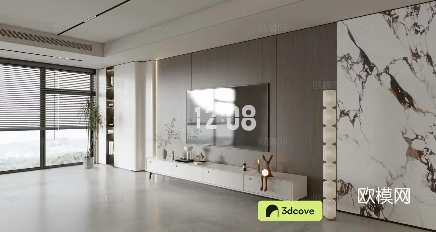 Modern Italian living room light luxury TV background wall full wall TV cabinet marble background wall