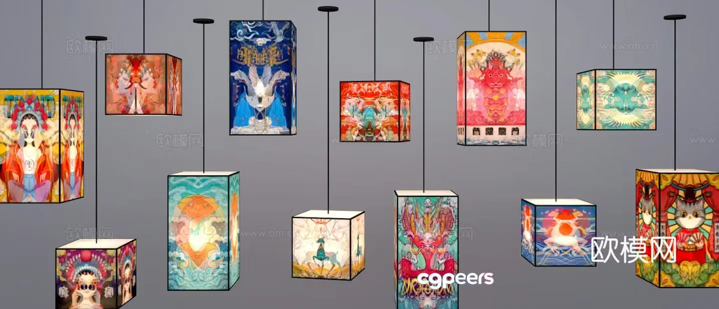 New Chinese style lanterns national trend lanterns internet celebrity lanterns food street lanterns 3D model