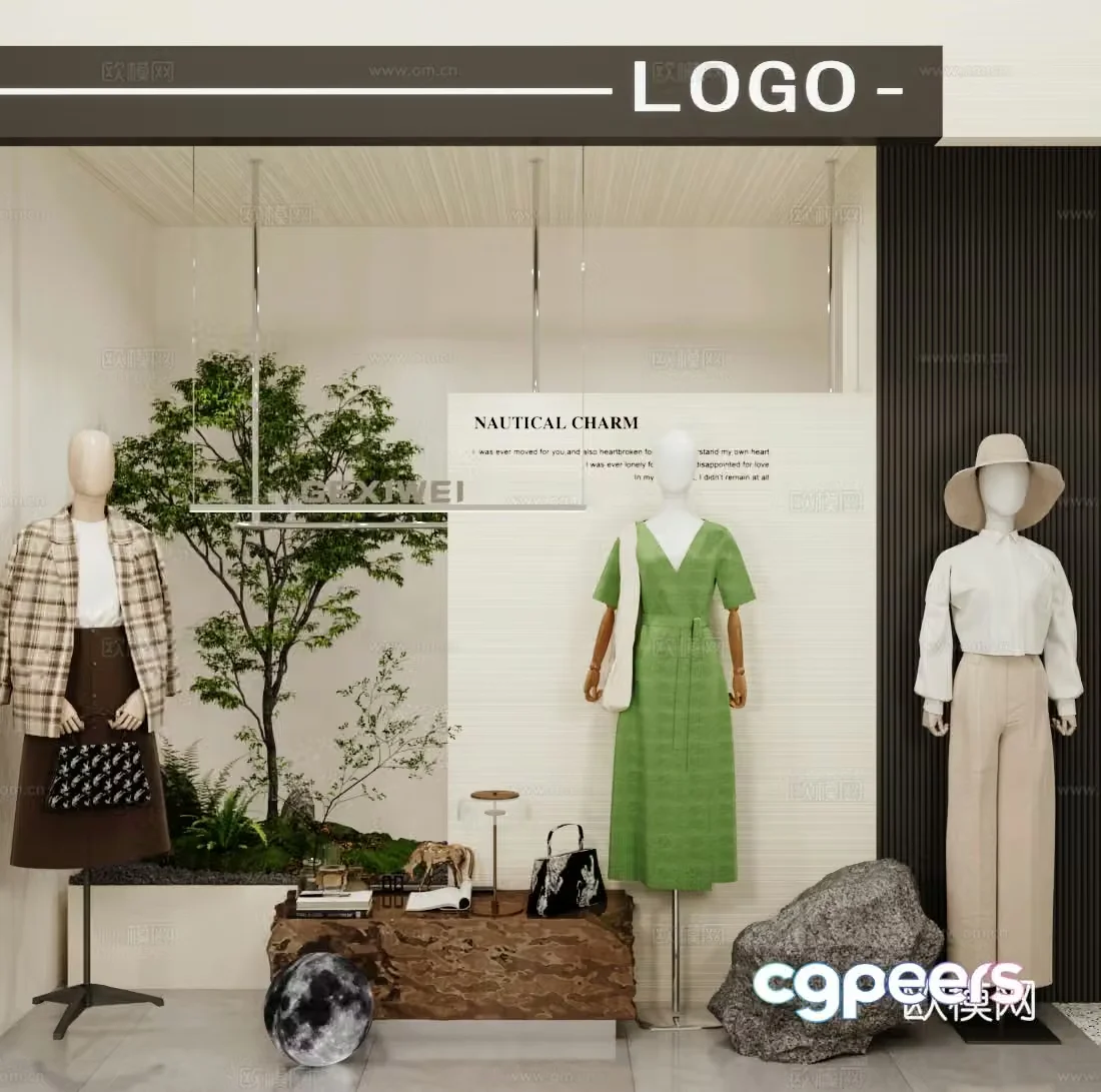 Modern window Clothing store cabinet display area 3D model