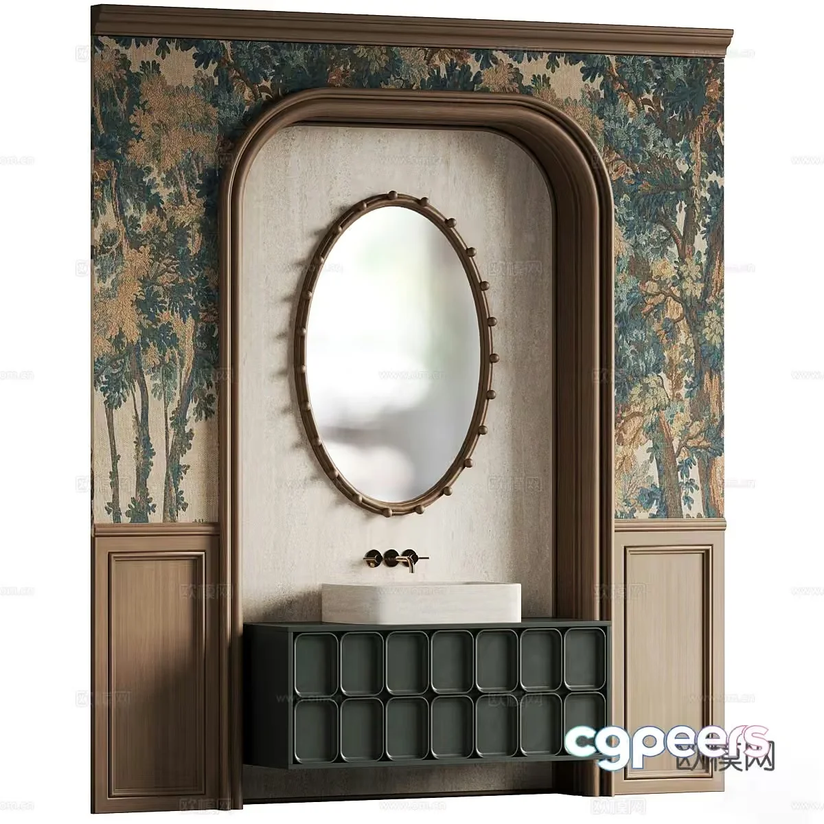 A Bathroom Vanity With A Mirror 3D Model – 5028 – CORONA Render