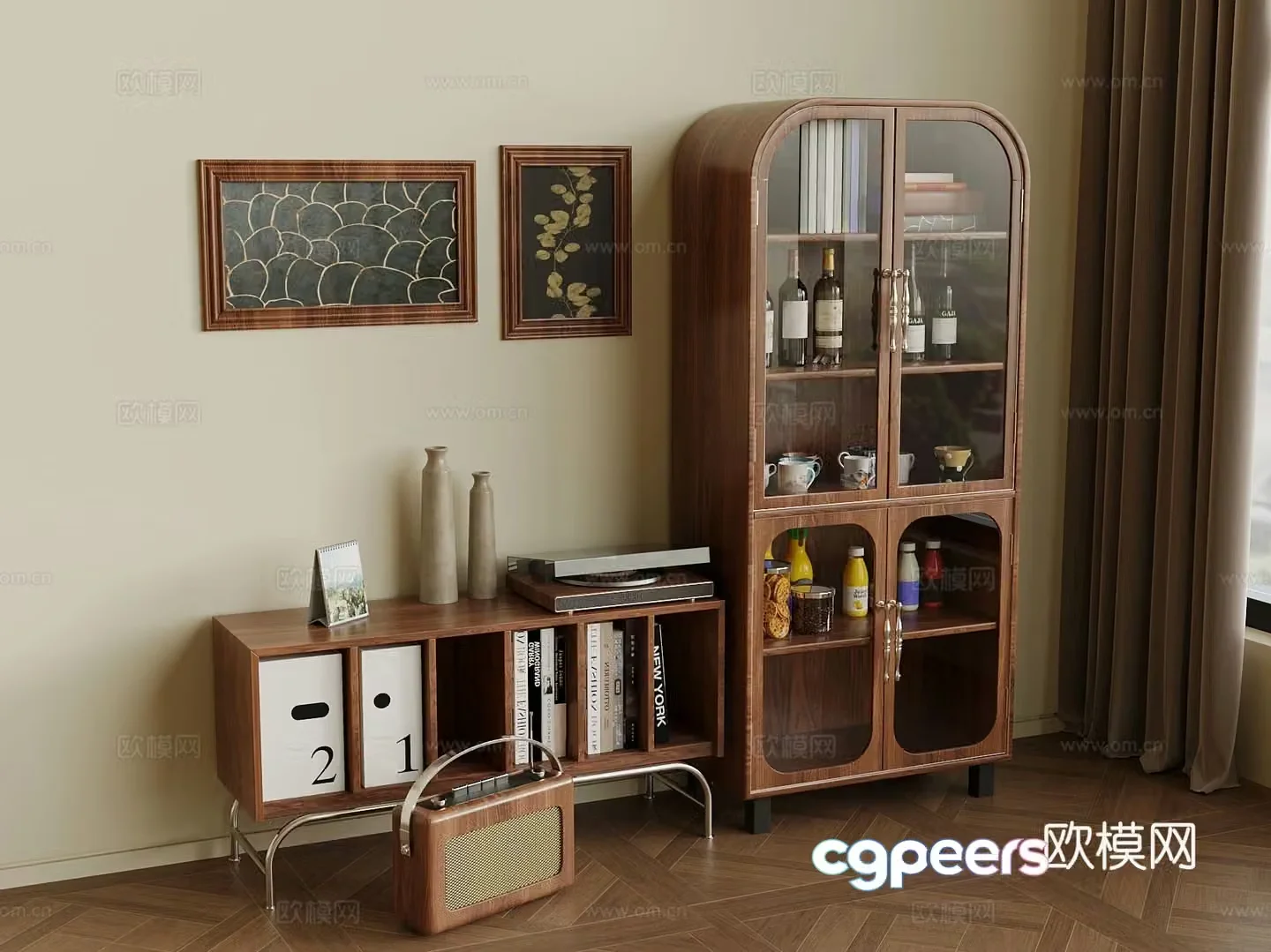 Medieval style wine cabinet side cabinet 3D model