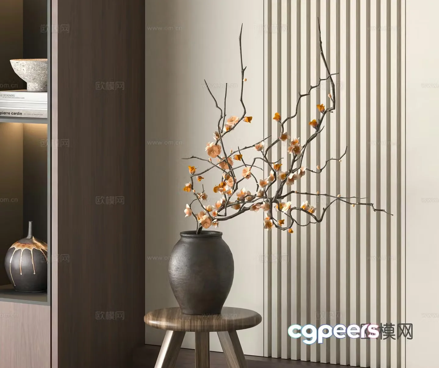 Middle-aged vase flower art dried flowers flower arrangement 3d model