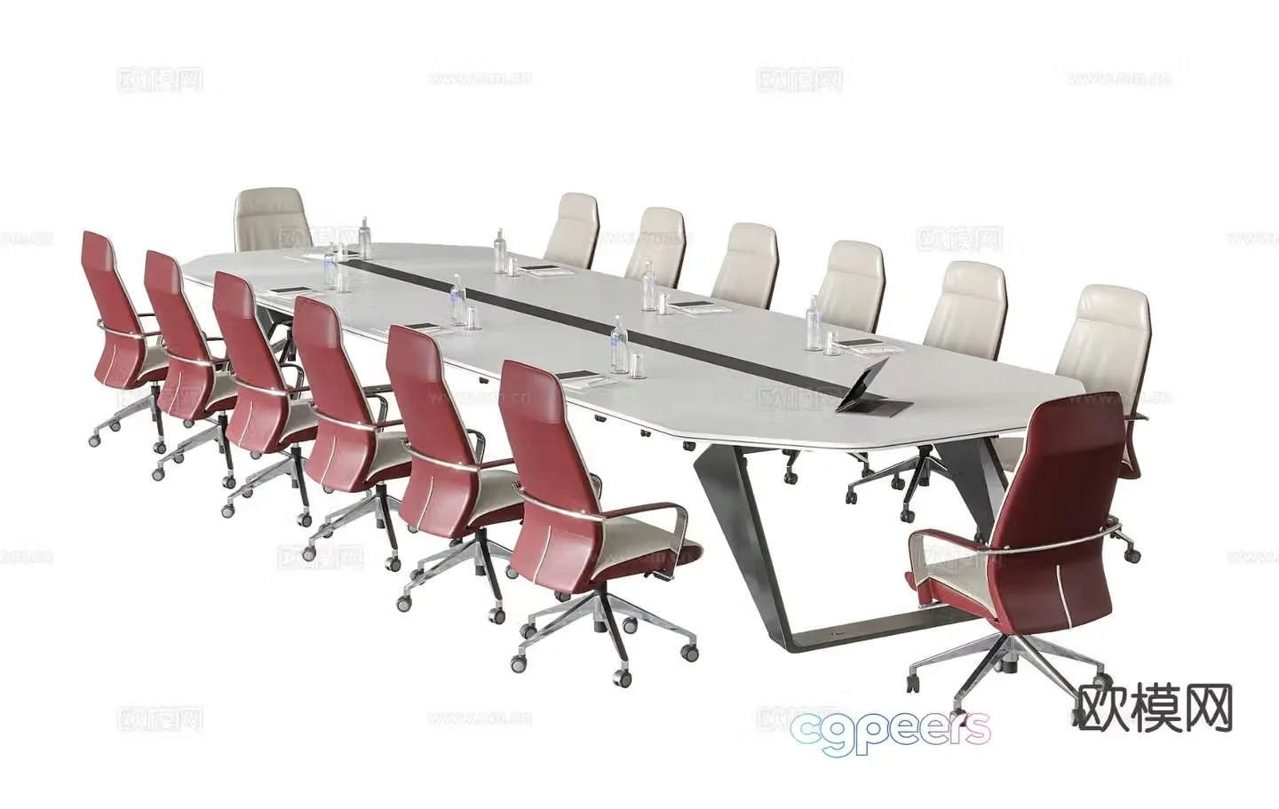 Modern conference table and chairs 3d model