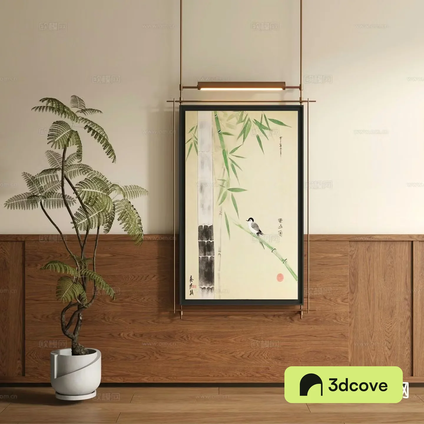 New Chinese style decorative painting metal pole hanging painting flower and bird painting