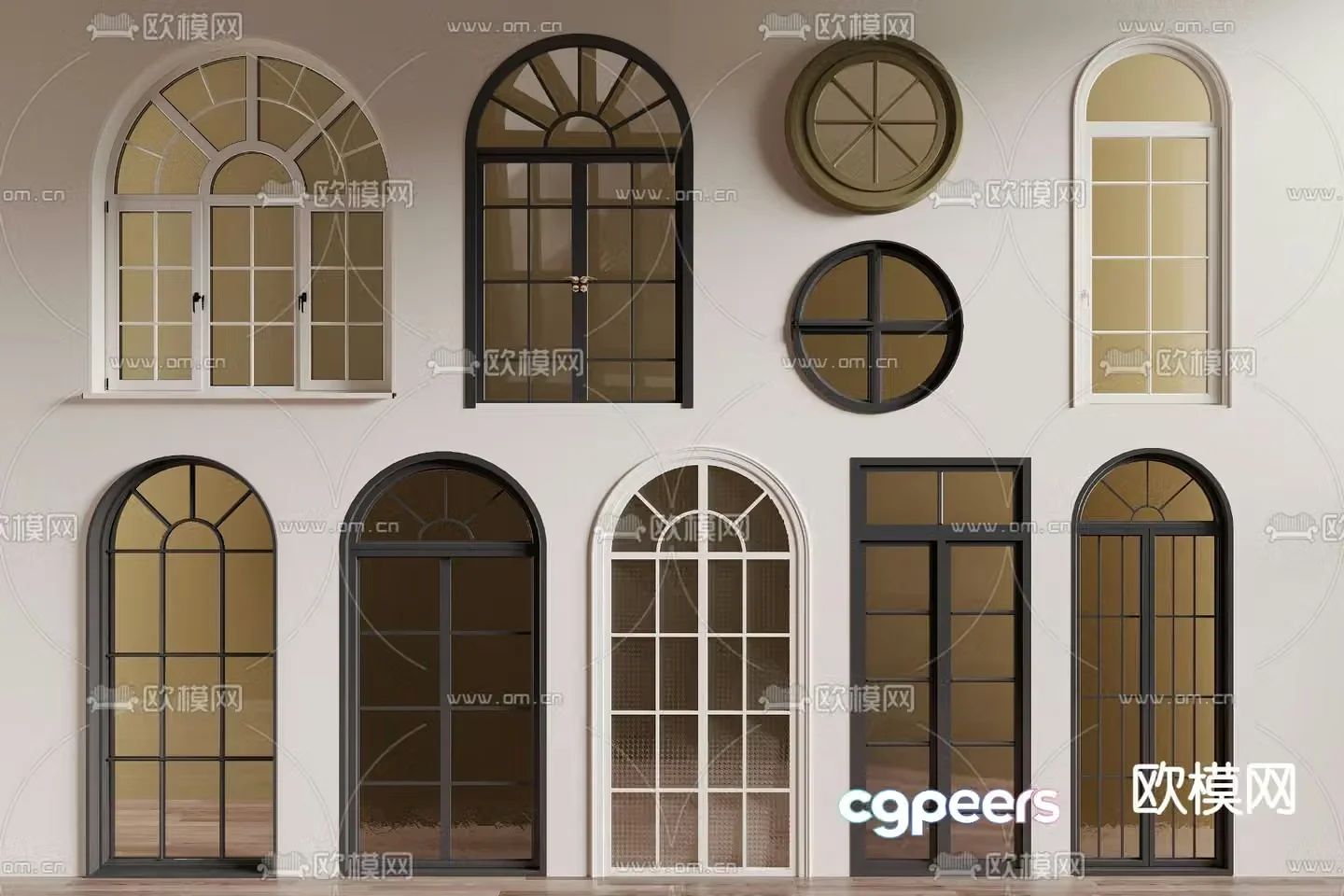 French windows curved windows floor-to-ceiling windows casement windows 3d model