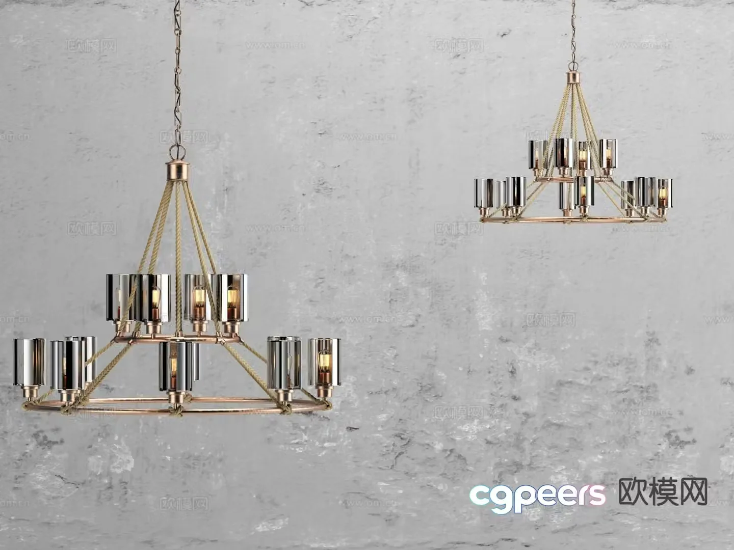 Light luxury multi-head chandelier 3D model