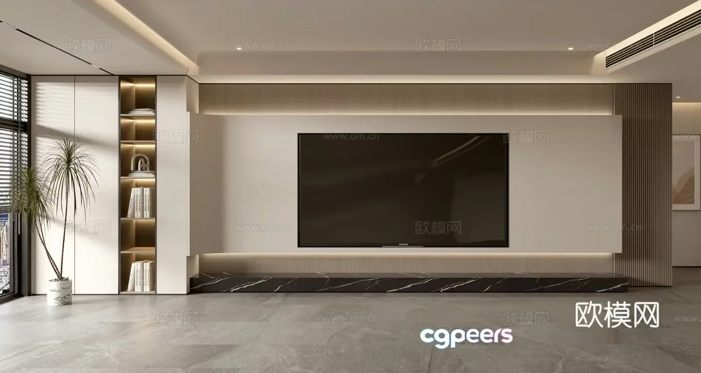 Modern full-wall TV cabinet integrated TV wall 3D model