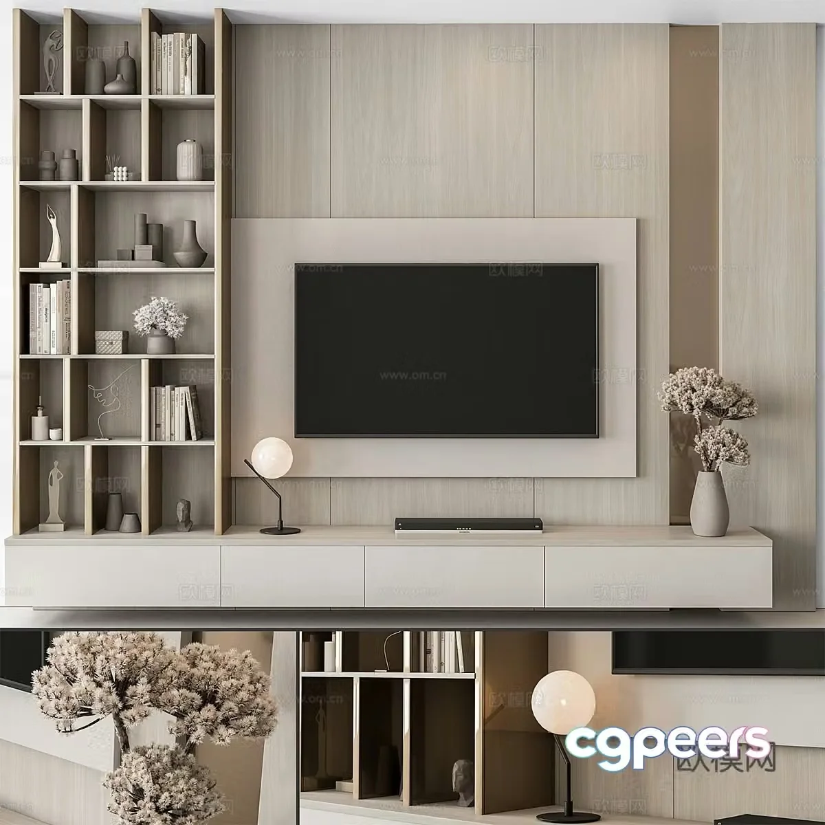 Modern TV background wall TV wall integrated 3D model