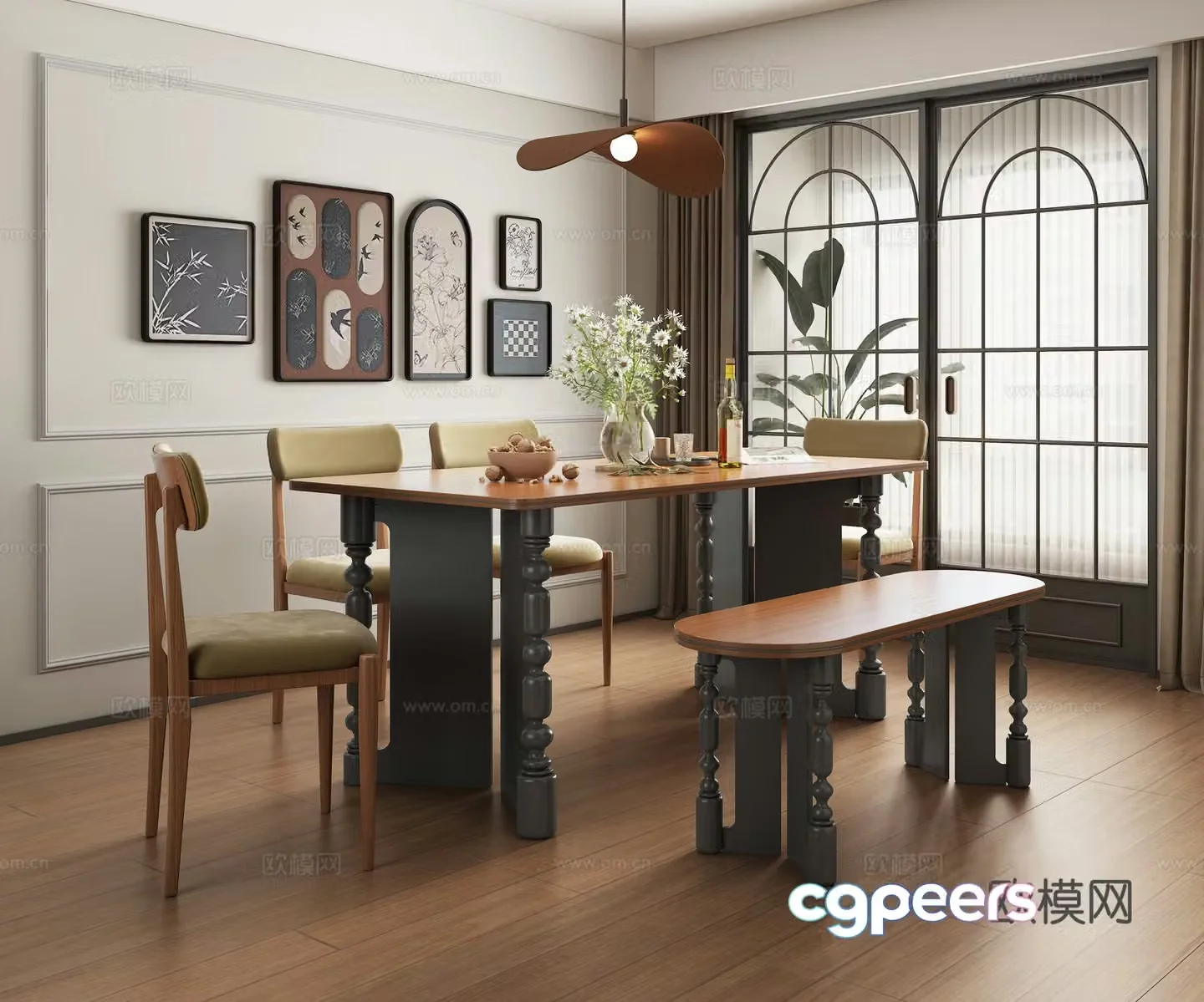 Medieval style dining table and chairs bar dining table 3D model