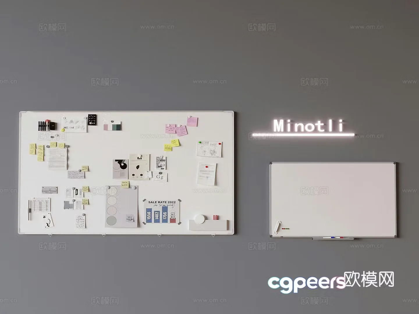 Office whiteboard message board Display board Mobile whiteboard Magnetic writing board sticky notes Conference whiteboard 3D model