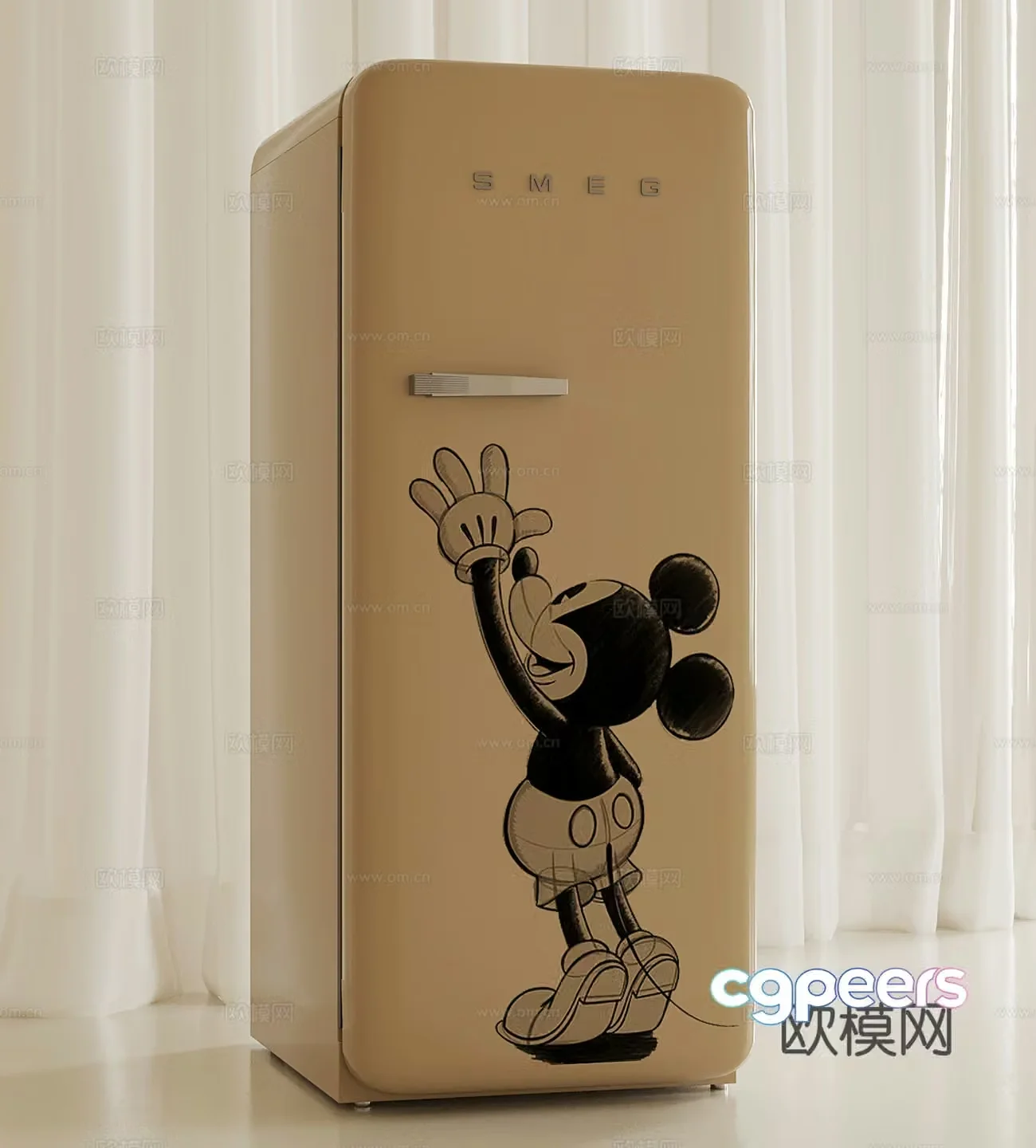 Modern Creamy Refrigerator Cartoon Mickey Refrigerator 3D Model